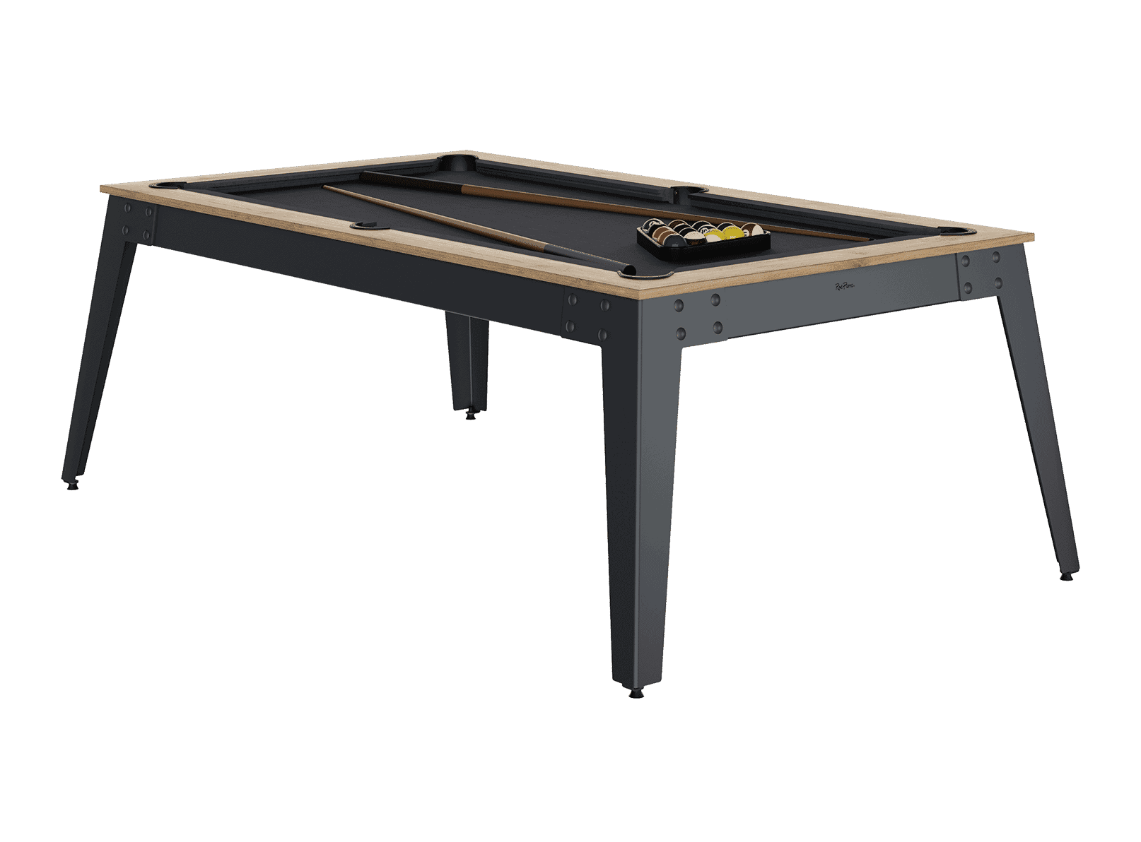 Table de billard convertible René Pierre Steel Chêne - pieds gris métal