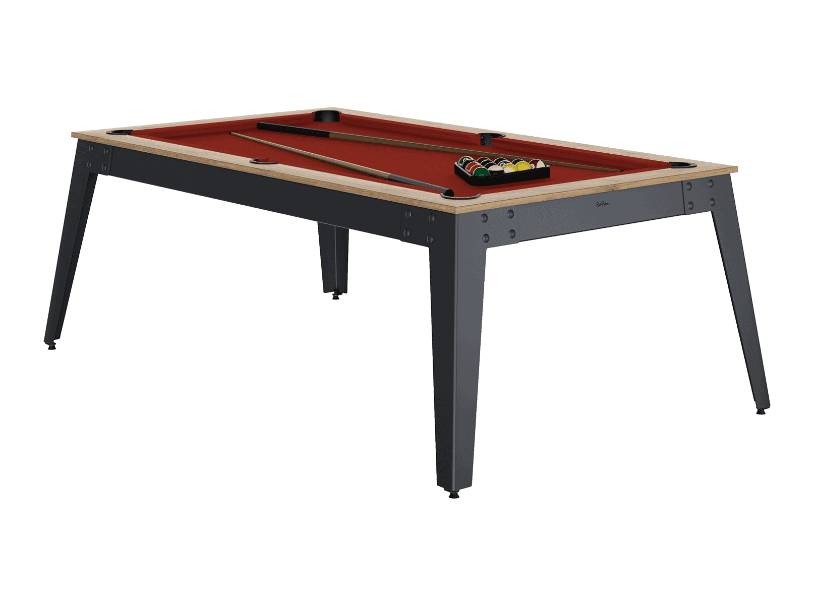 Table de billard convertible René Pierre Steel Chêne - pieds gris métal
