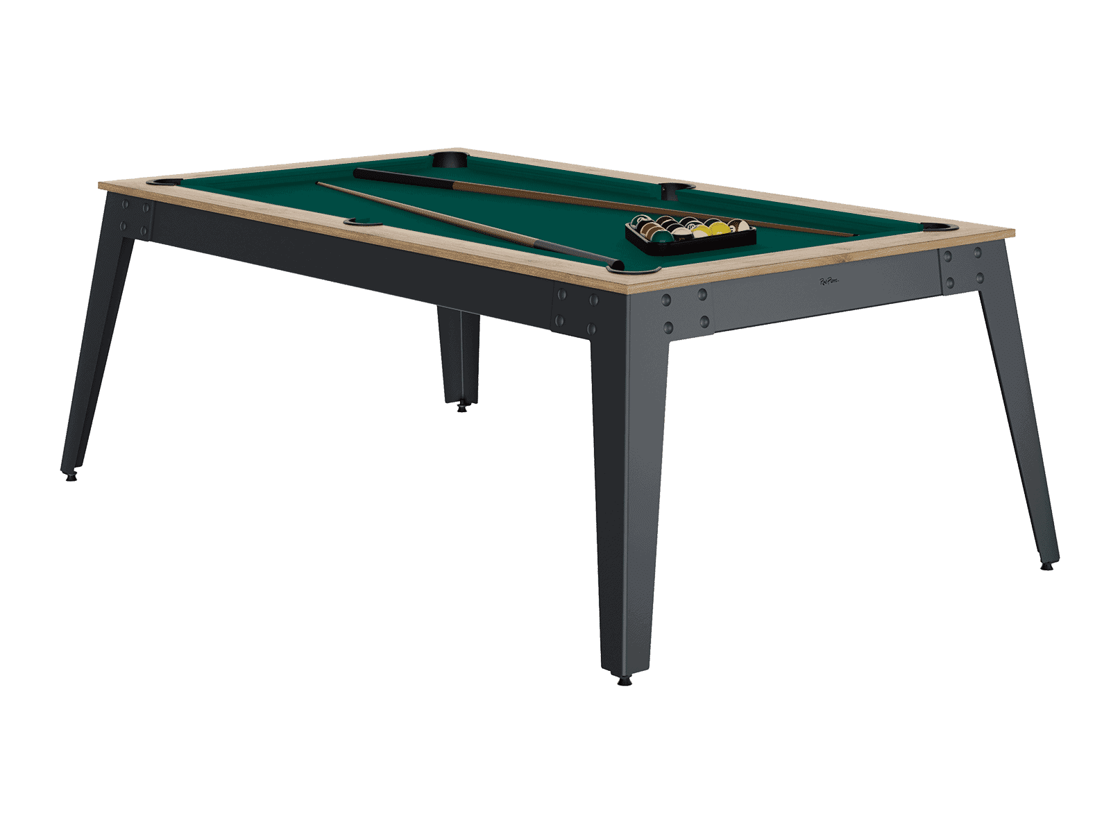 Table de billard convertible René Pierre Steel Chêne - pieds gris métal