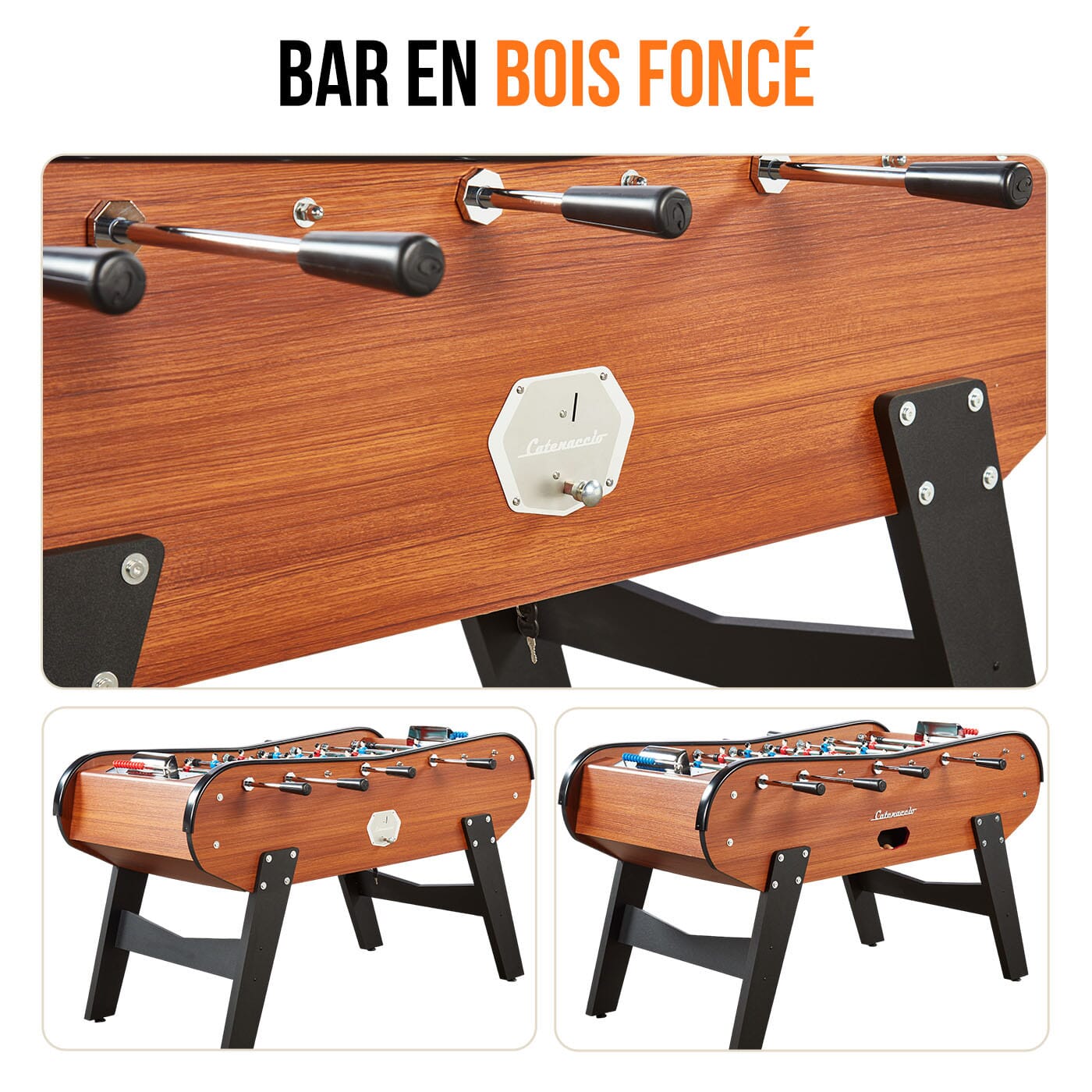 Babyfoot monnayeur de bar en bois fonce