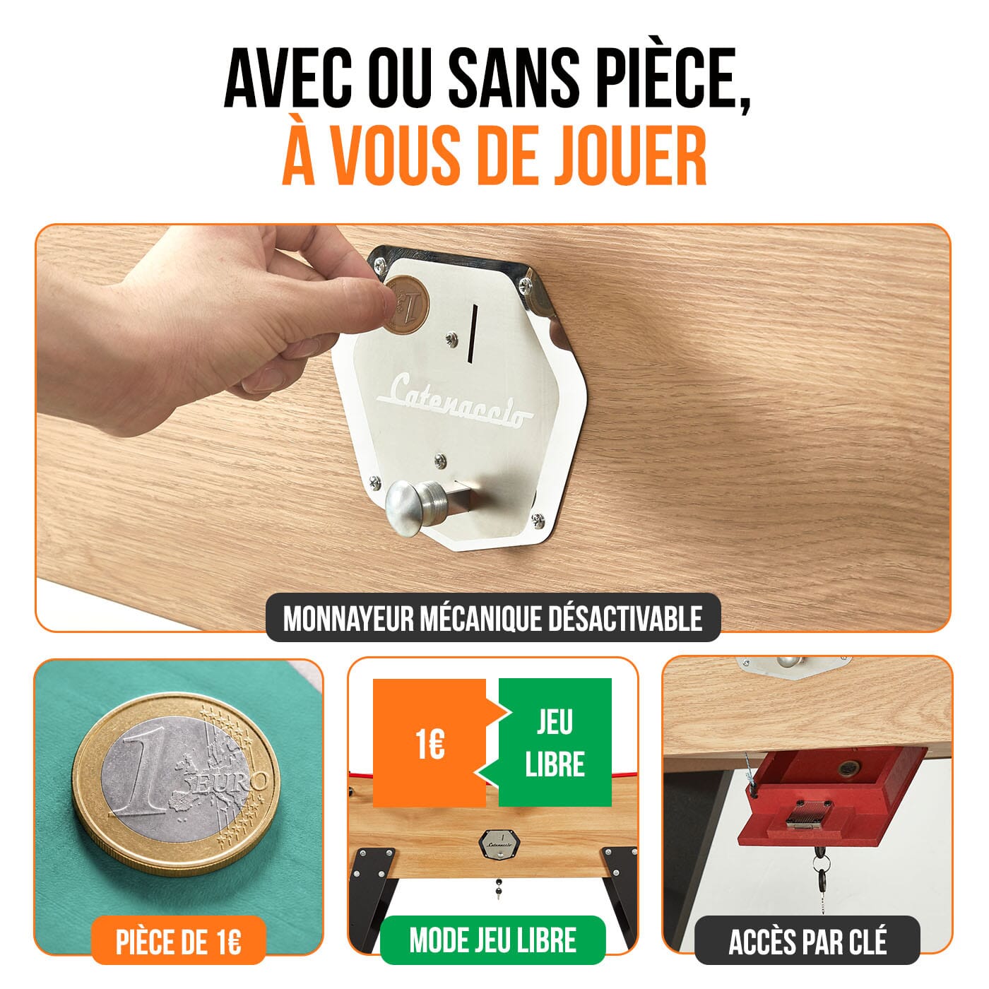 Baby foot monnayeur de bar en bois Noir