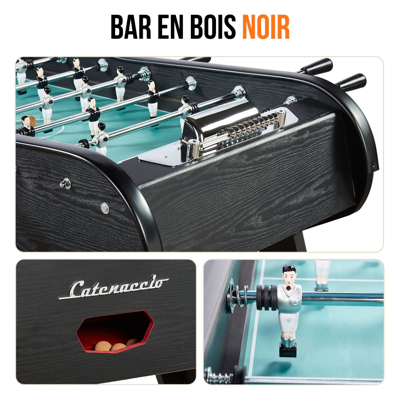 Baby foot monnayeur de bar en bois Noir