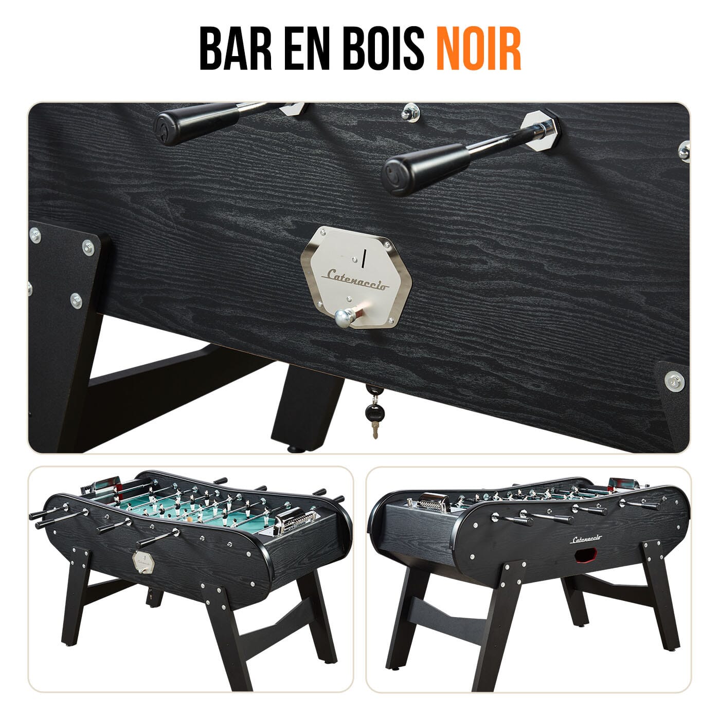 Baby foot monnayeur de bar en bois Noir