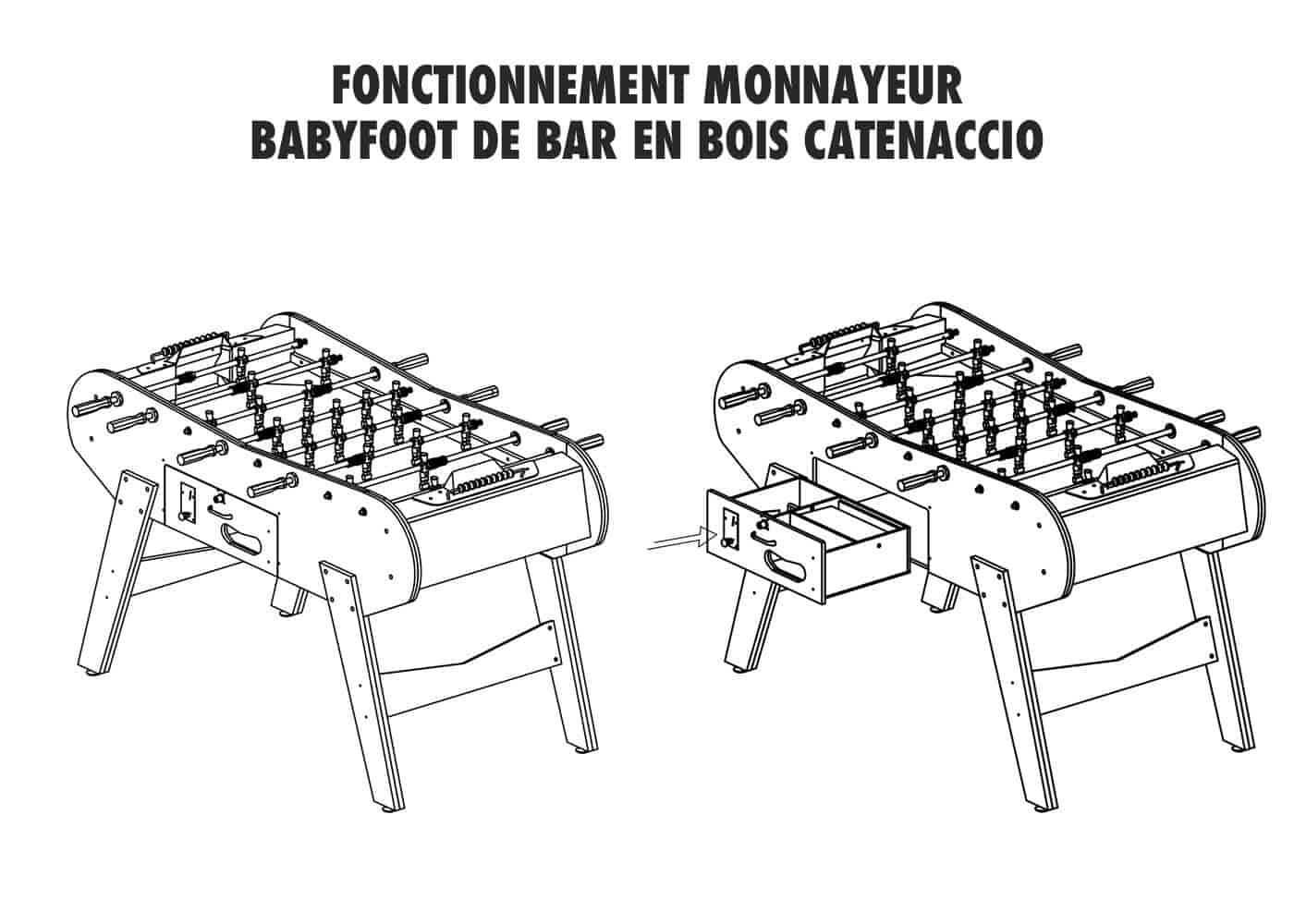 Baby foot Design noir de bar en bois Catenaccio