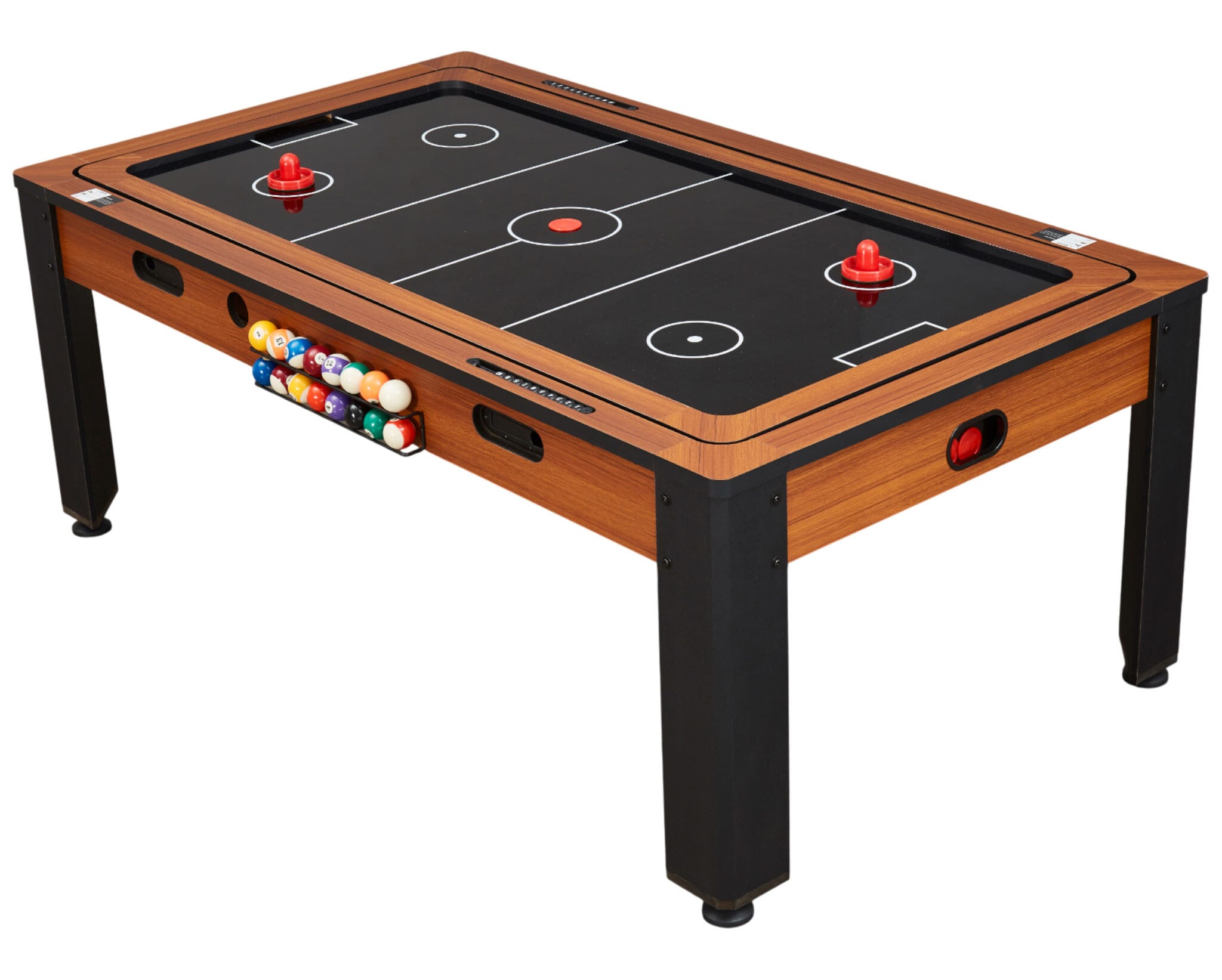 table multi-jeux 4-en-1 rotative industriel 7FT bois foncé