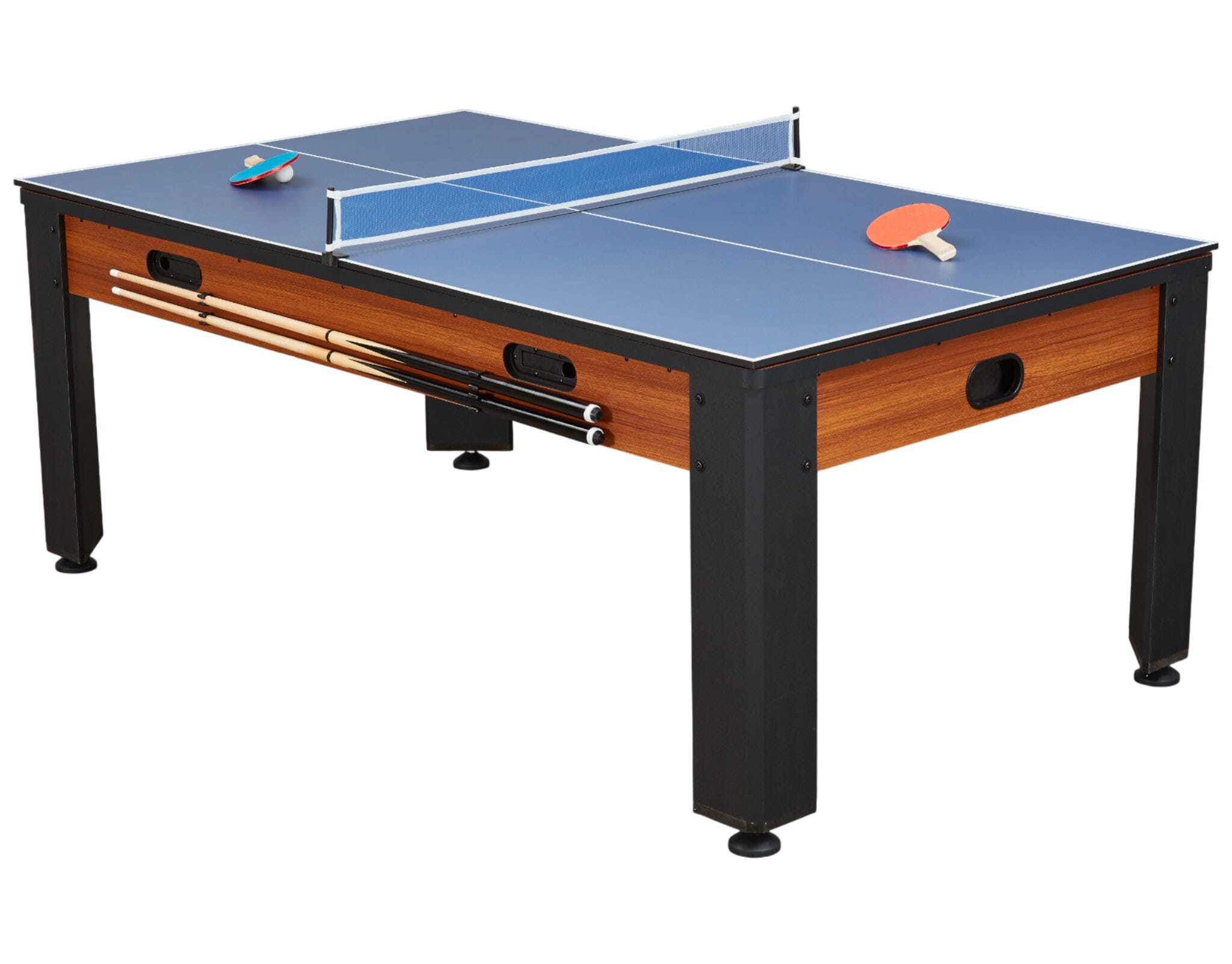 table multi-jeux 4-en-1 rotative industriel 7FT bois foncé