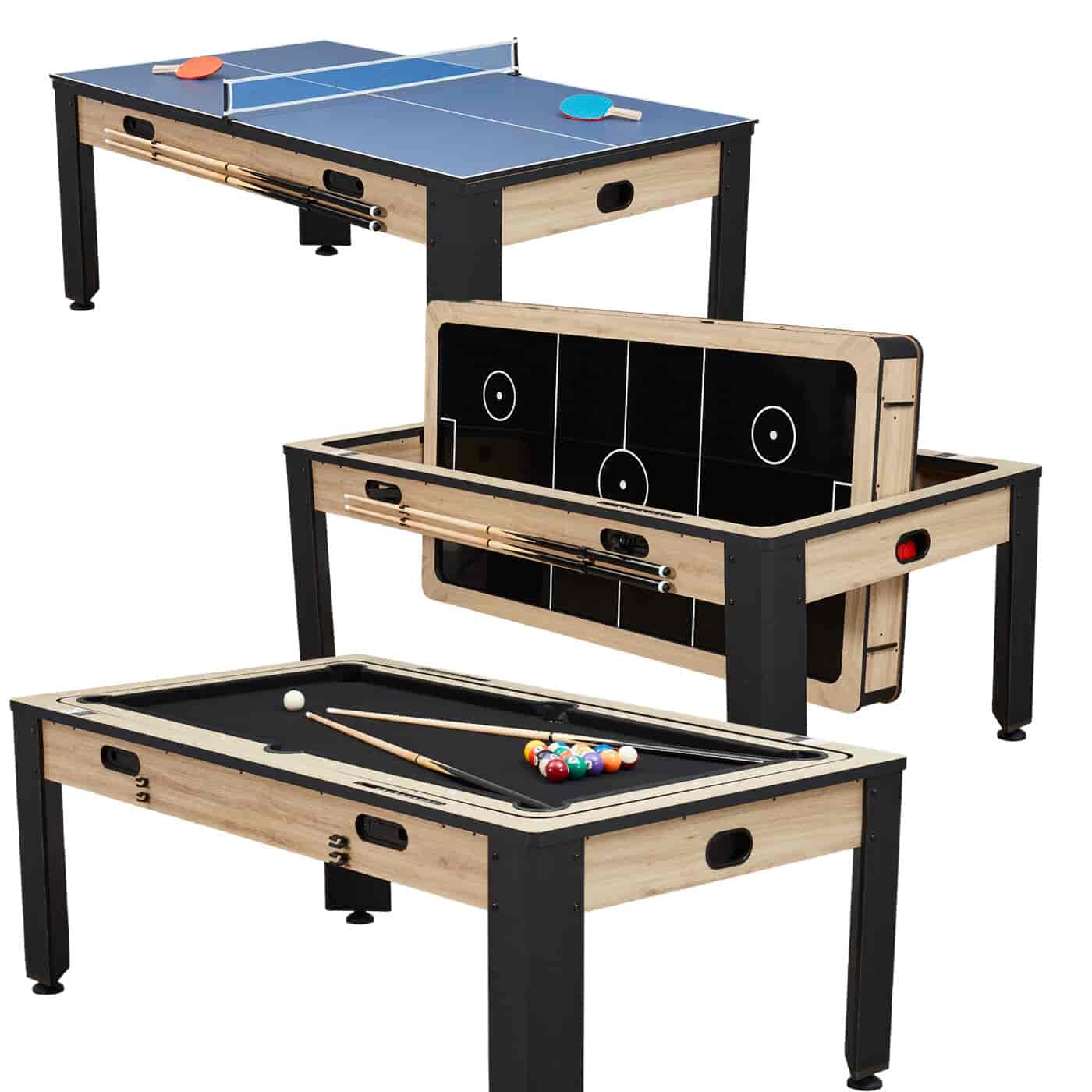 FCOUMY Table De Hockey à Air 4 Pieds – 2 Palets + 2 Poussoirs – Score LED – Adultes Et Enfants – Cadeau Familial