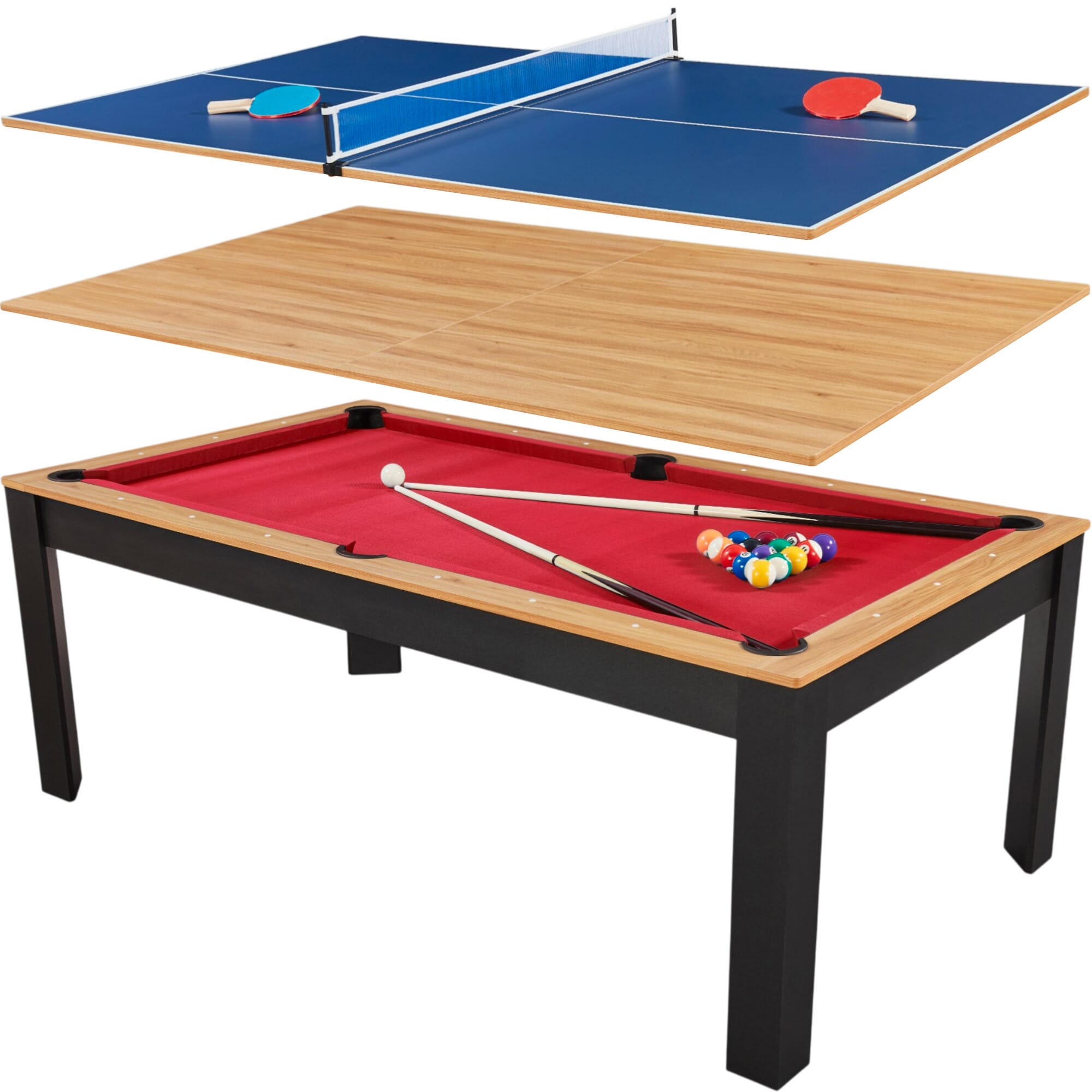 Billard Preggo convertible noir et bois tapis rouge