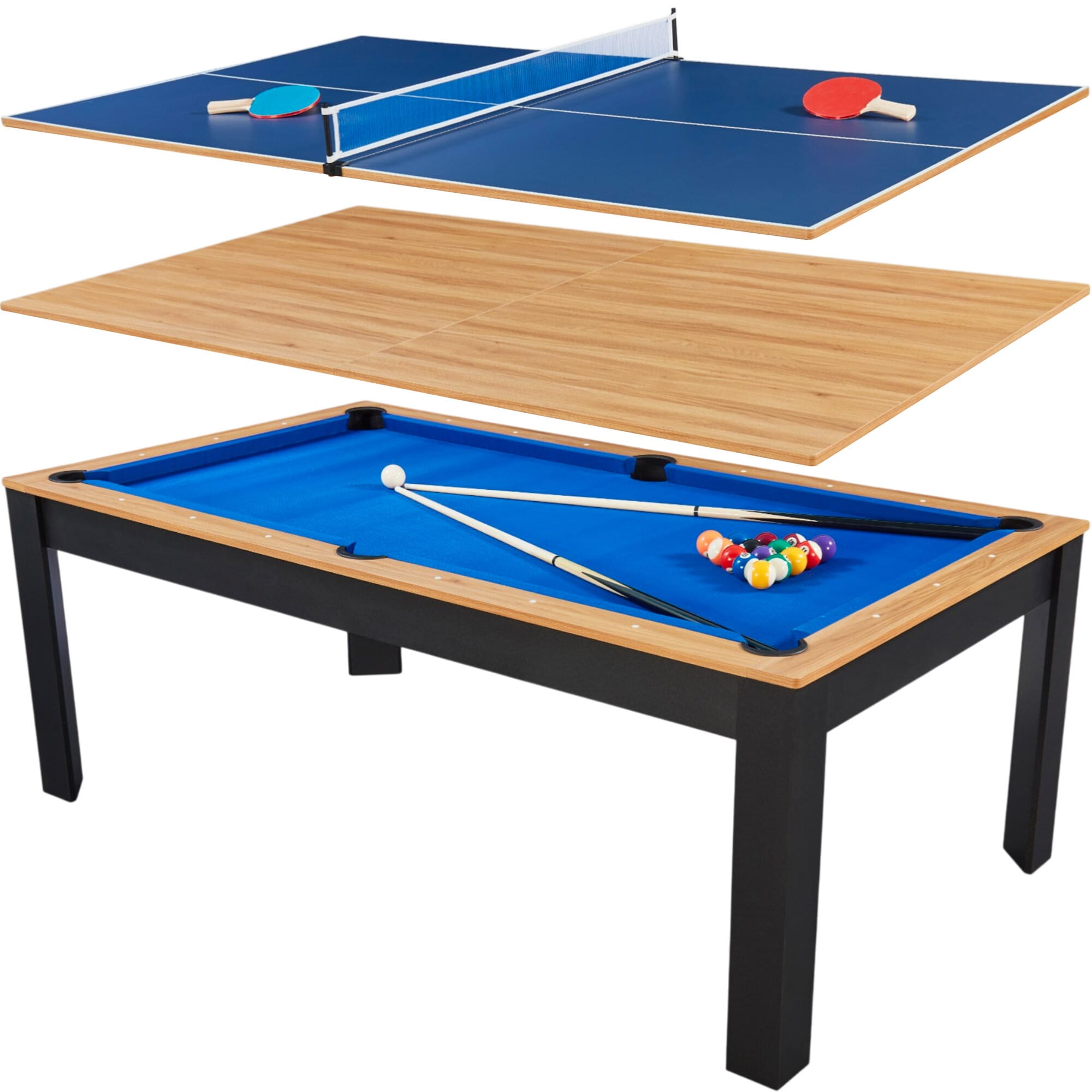 Billard Preggo convertible noir et bois tapis bleu