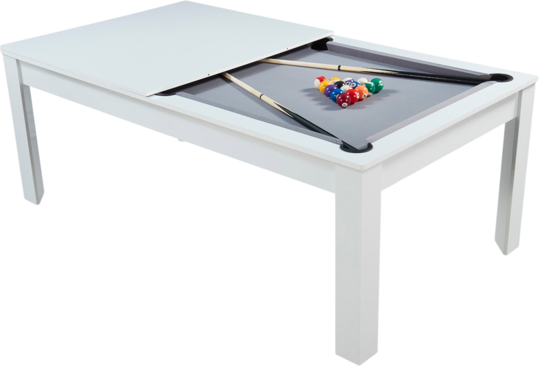 Table billard convertible Preggo blanc tapis gris