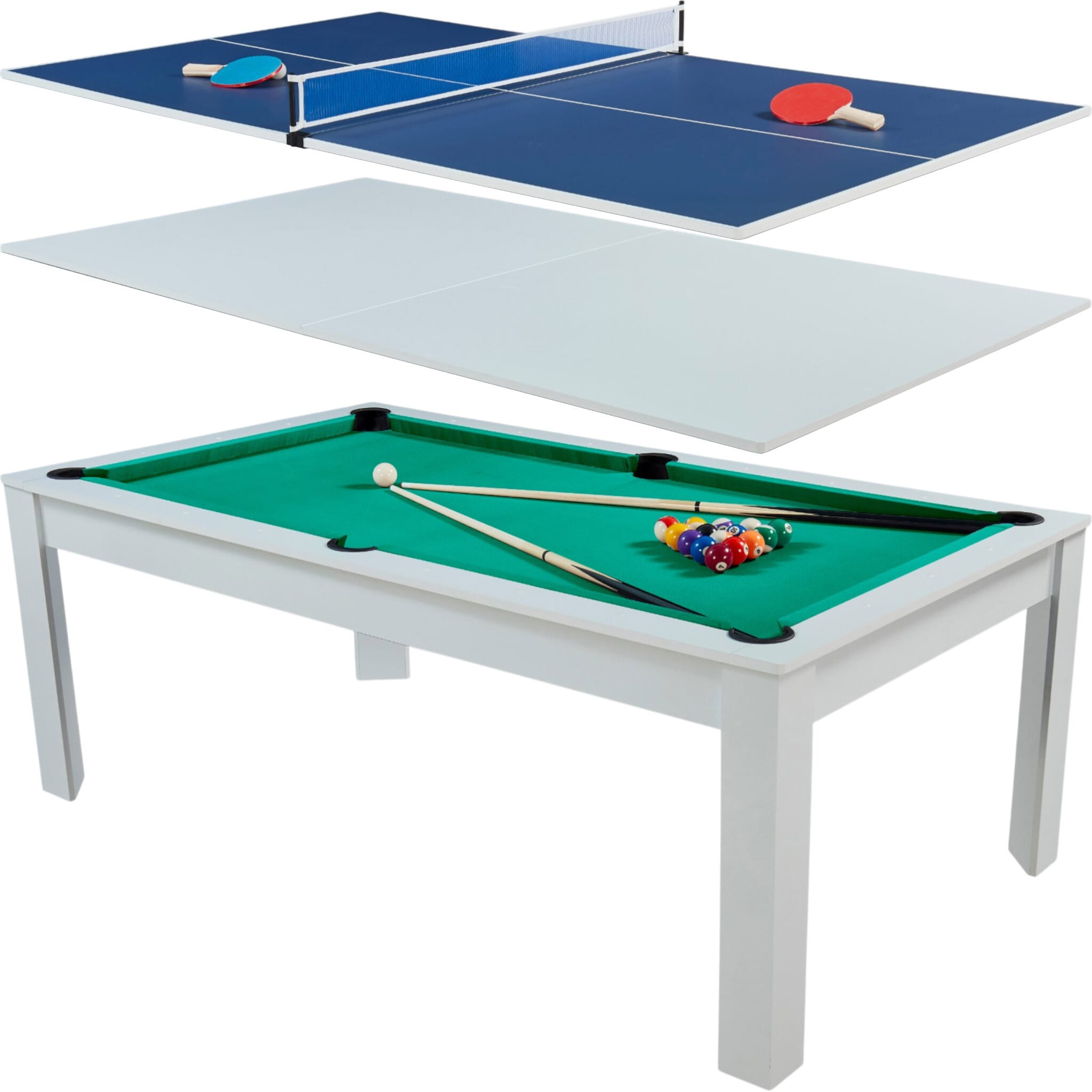 Billard Preggo convertible Blanc 7 FT tapis vert