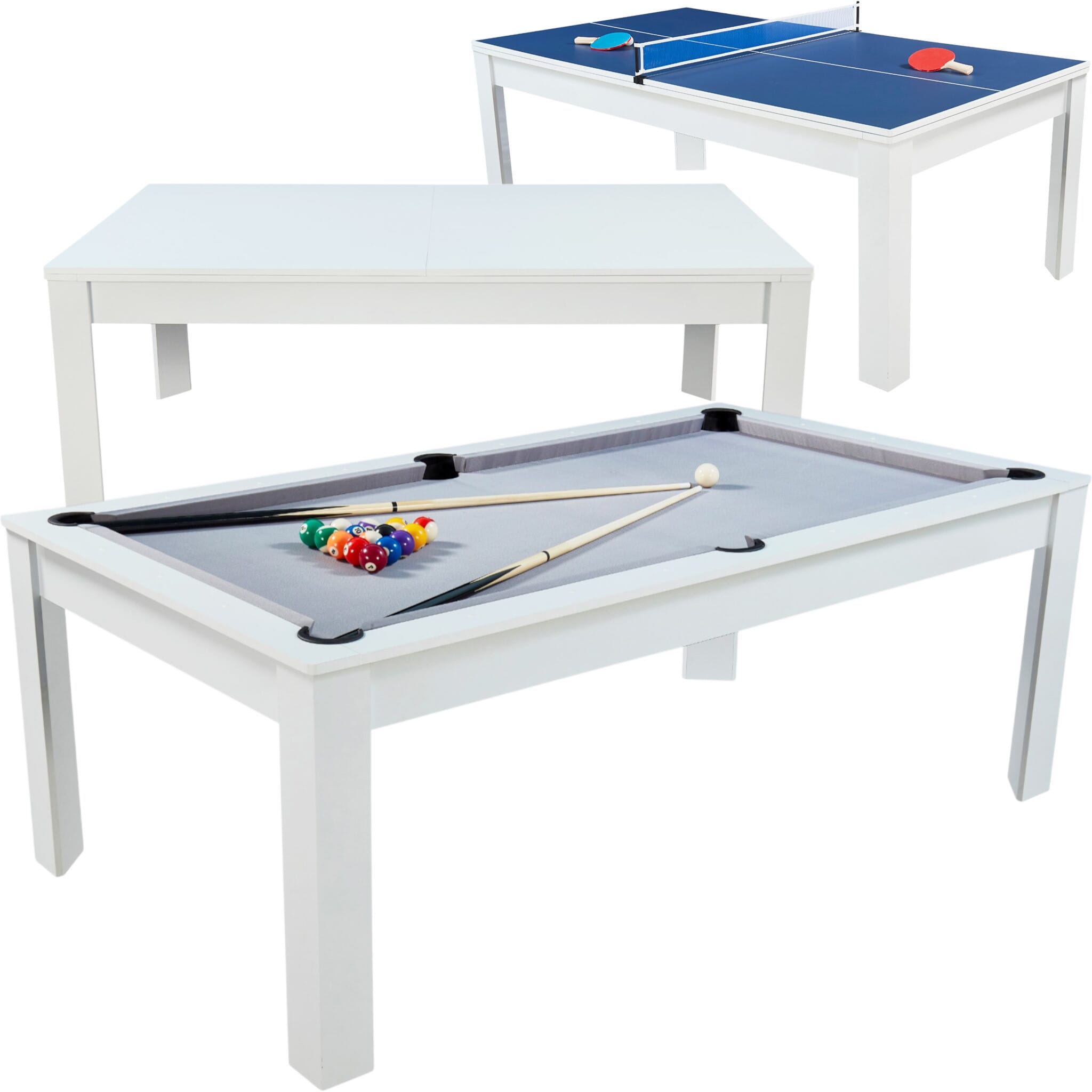 Table billard convertible Preggo blanc tapis gris