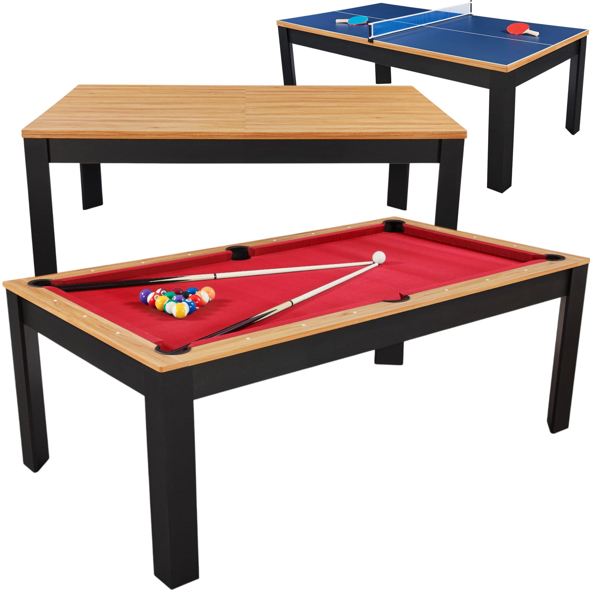 Billard Preggo convertible noir et bois tapis rouge